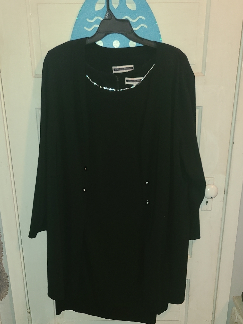 Amanda Smith Black 2 Piece Dress w/Long Sleeve Jacket with Rhinestone Neckline